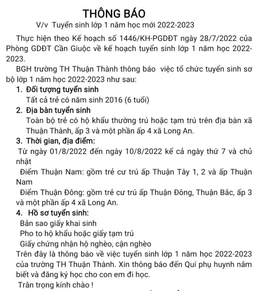 Tuyển sinh năm học 2022 - 2023